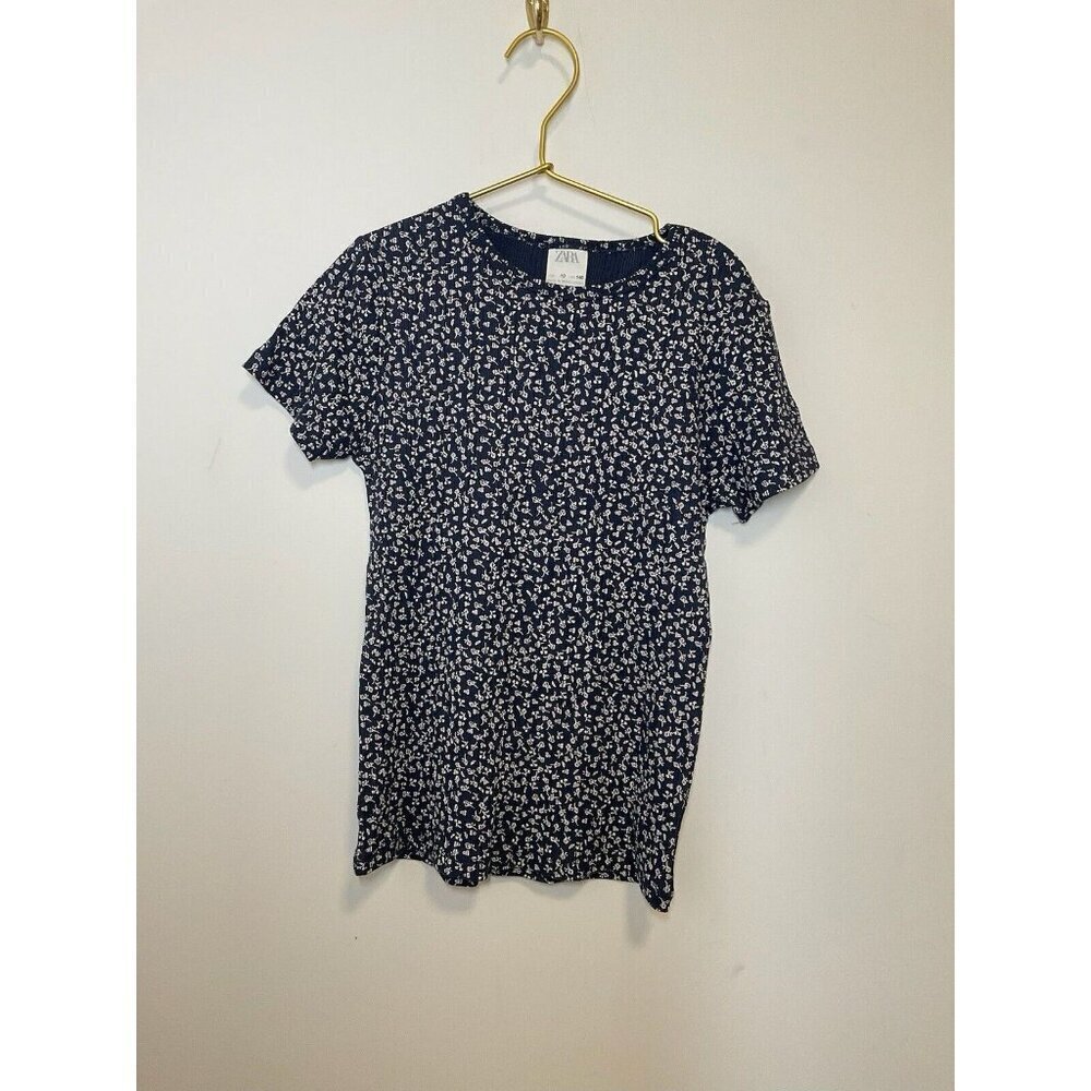Zara Girls Short Sleeve Shirt Blue Flowers Size 10